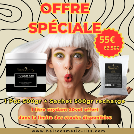 Pack Poudre déco Pot 500 gr + Sachet recharge Poudre Power X10 tons froid 500gr 1 litre oxydant 20 vol offert
