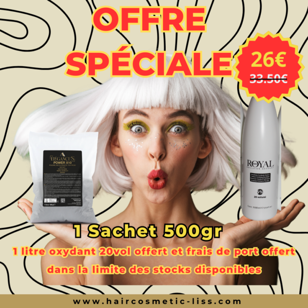 Pack Sachet Poudre Power X10 tons froid 500gr + 1 litre oxydant 20 vol offert frais de port offert